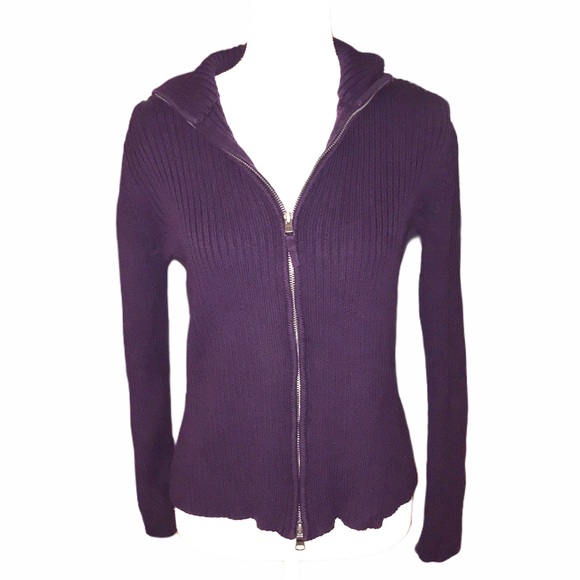 Lauren Ralph Lauren purple zipup ribbed turtleneck - Picture 2 of 7